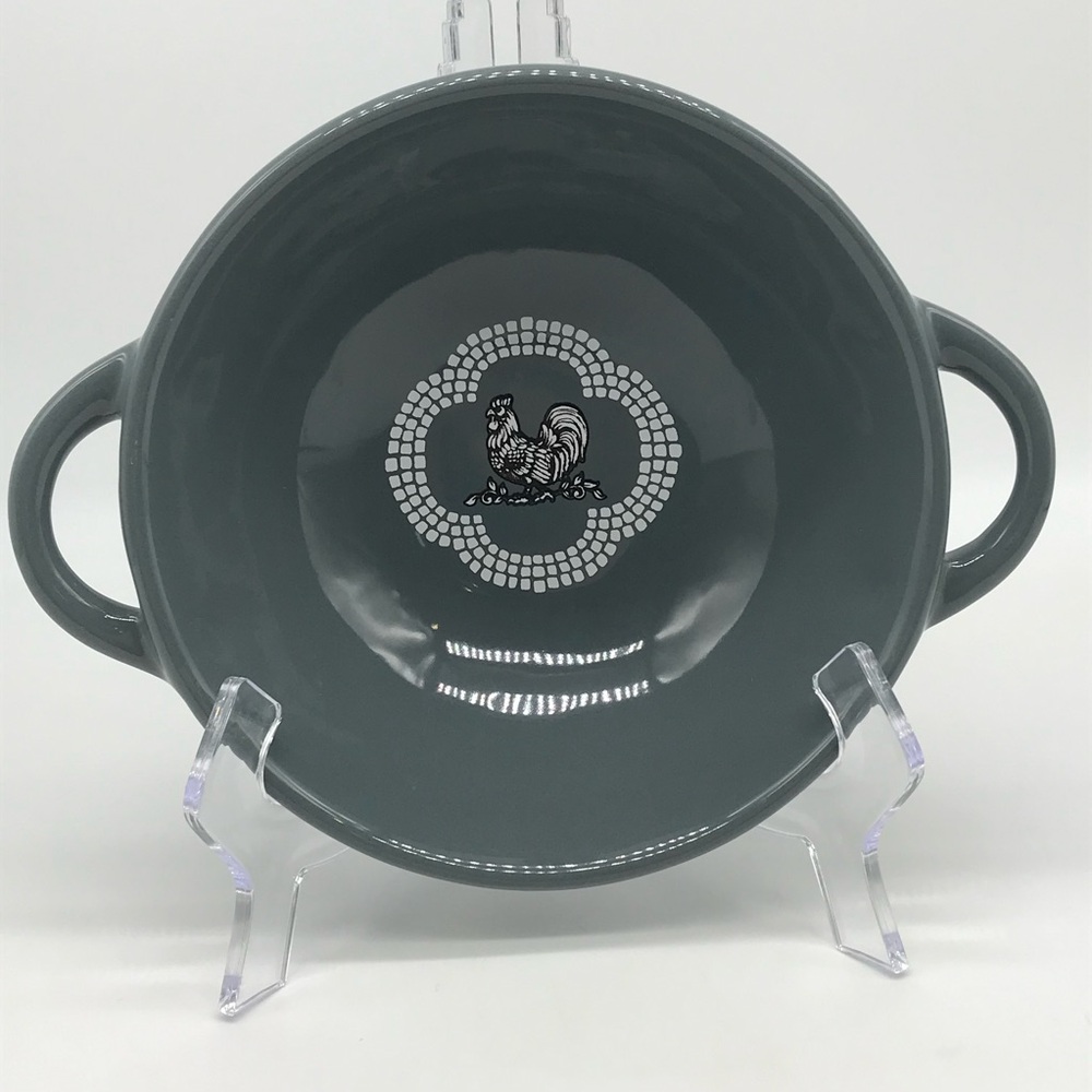 Temptations Doodle Doo 2 handle 14oz bowl Grey with Rooster soup bowl
